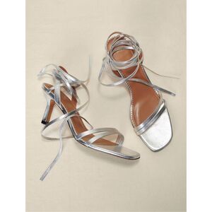 Maje Silver Metallic Strappy Lace-Up Sandals Size 40
